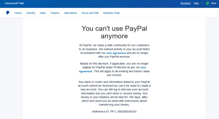 Ryan's Fund Limit Case of PayPal Account