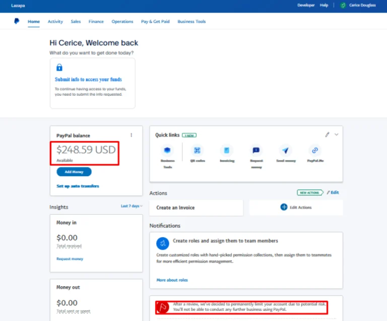 LazaPa’s Permanently Limited PayPal Account