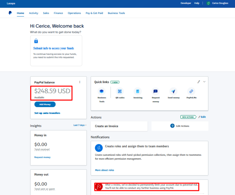 LazaPa’s Permanently Limited PayPal Account